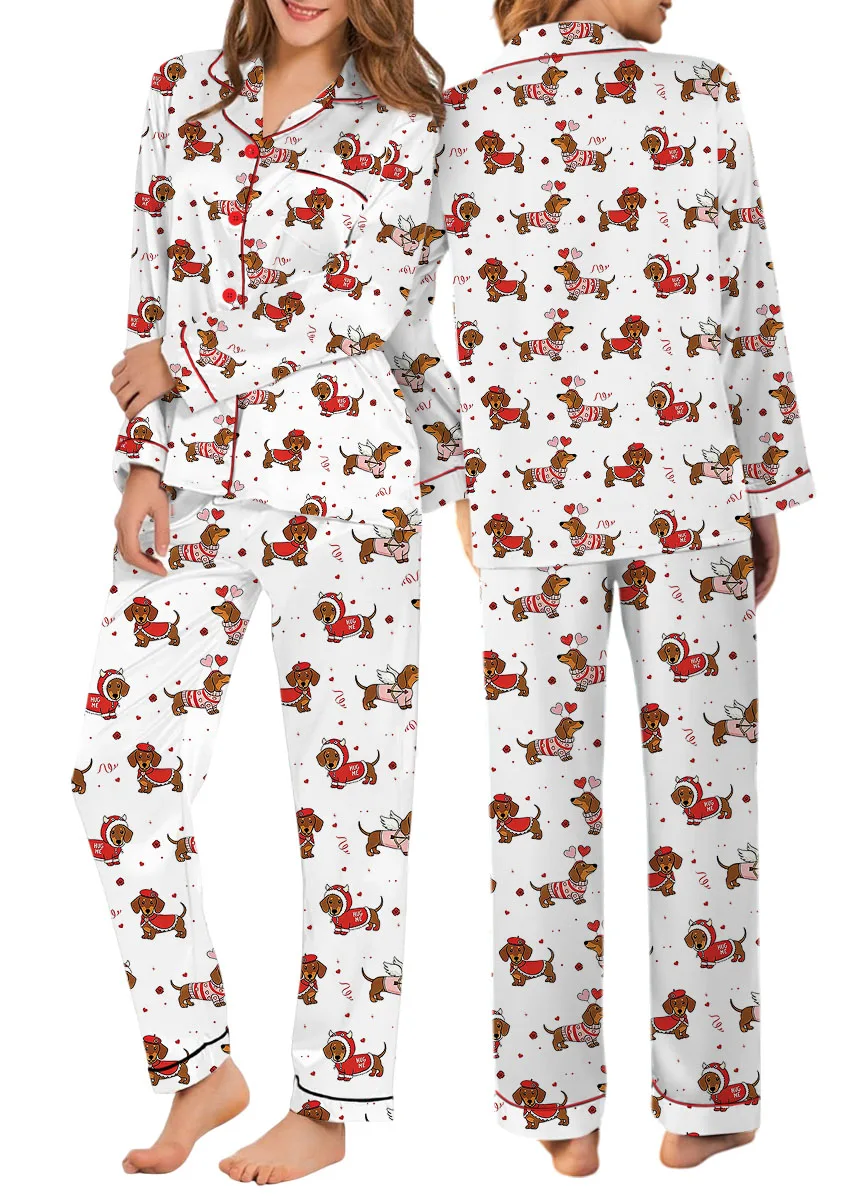 Women's Christmas Dachshund Satin Pajama Set For Women