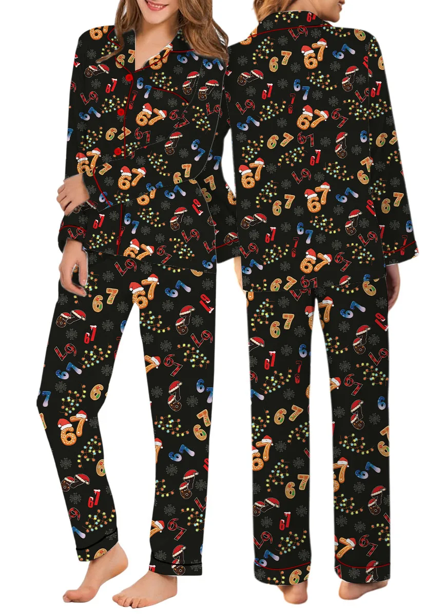 Trendy Six Seven Meme Christmas Satin Pajama Set, Santa Says Six Seven Pajamas Pants, Six Seven Satin Pajamas Set