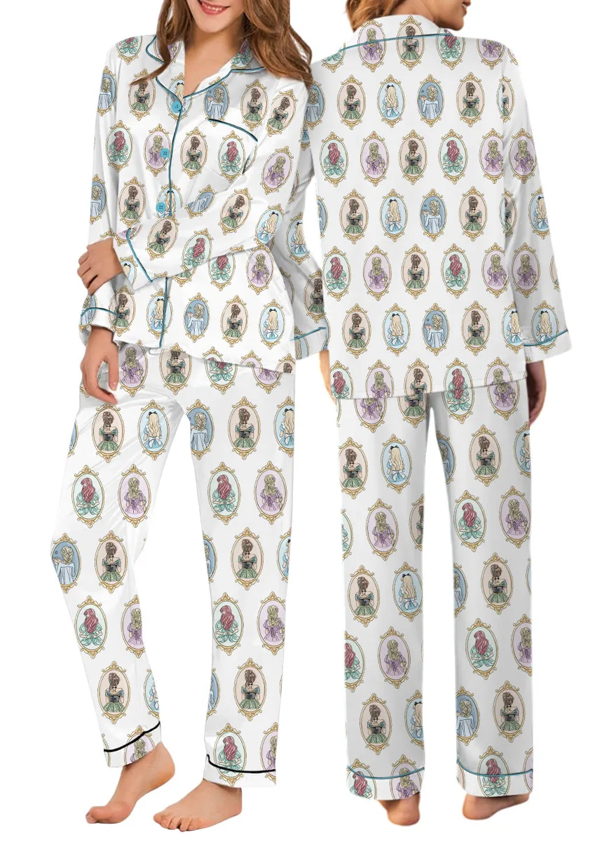 Women's Princesses Mirror Back View Iron Satin Pajamas Set For Women, White Color, US Size S-5XL - Image 12