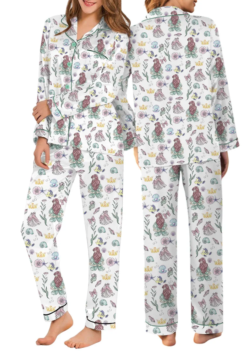 Women's Princesses Back View Pajamas Set For Women, White Color, US Size S-5XL - Image 9