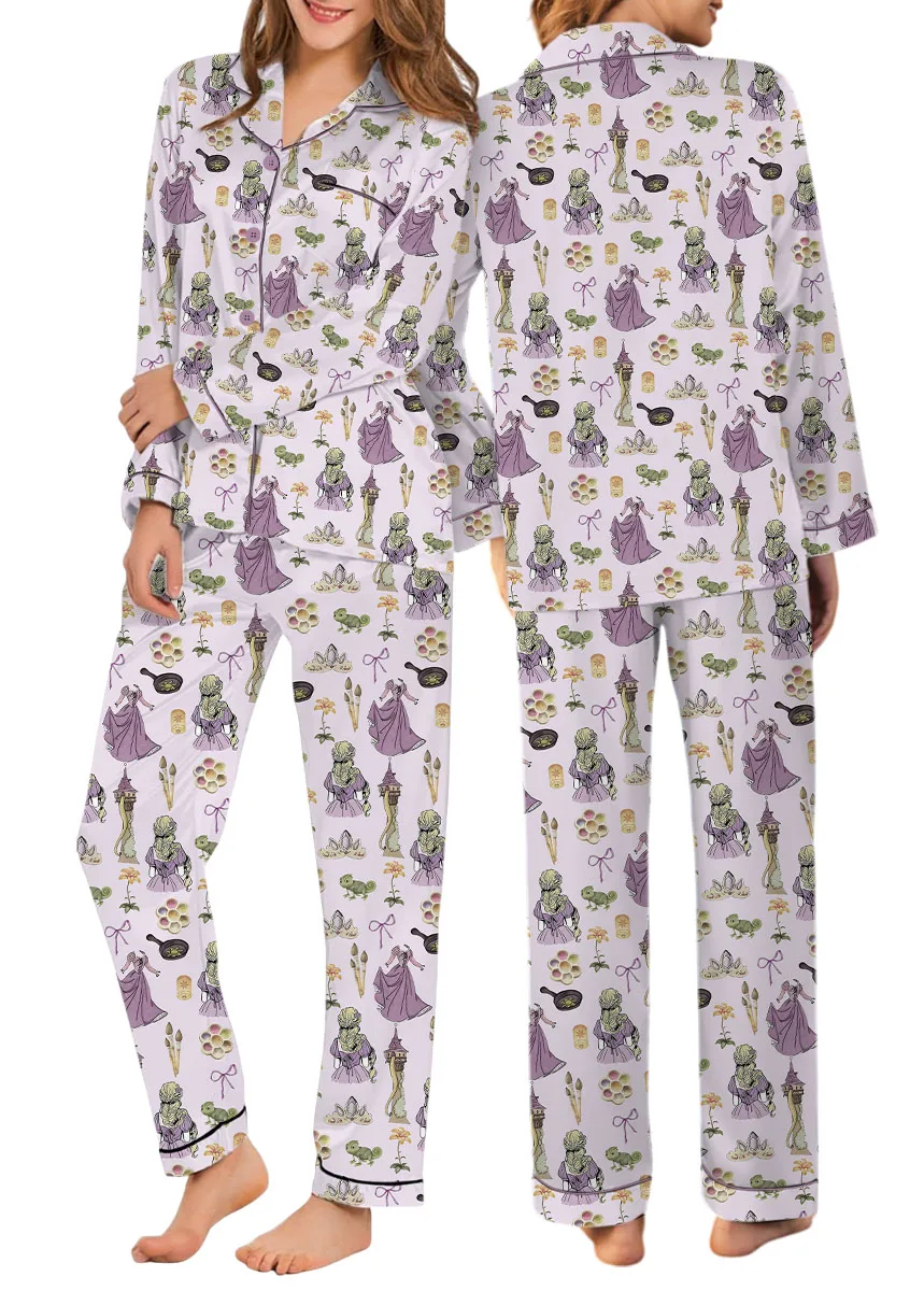 Women's Princesses Back View Pajamas Set For Women, Pastel Lilac Pink Color, US Size S-5XL - Image 9