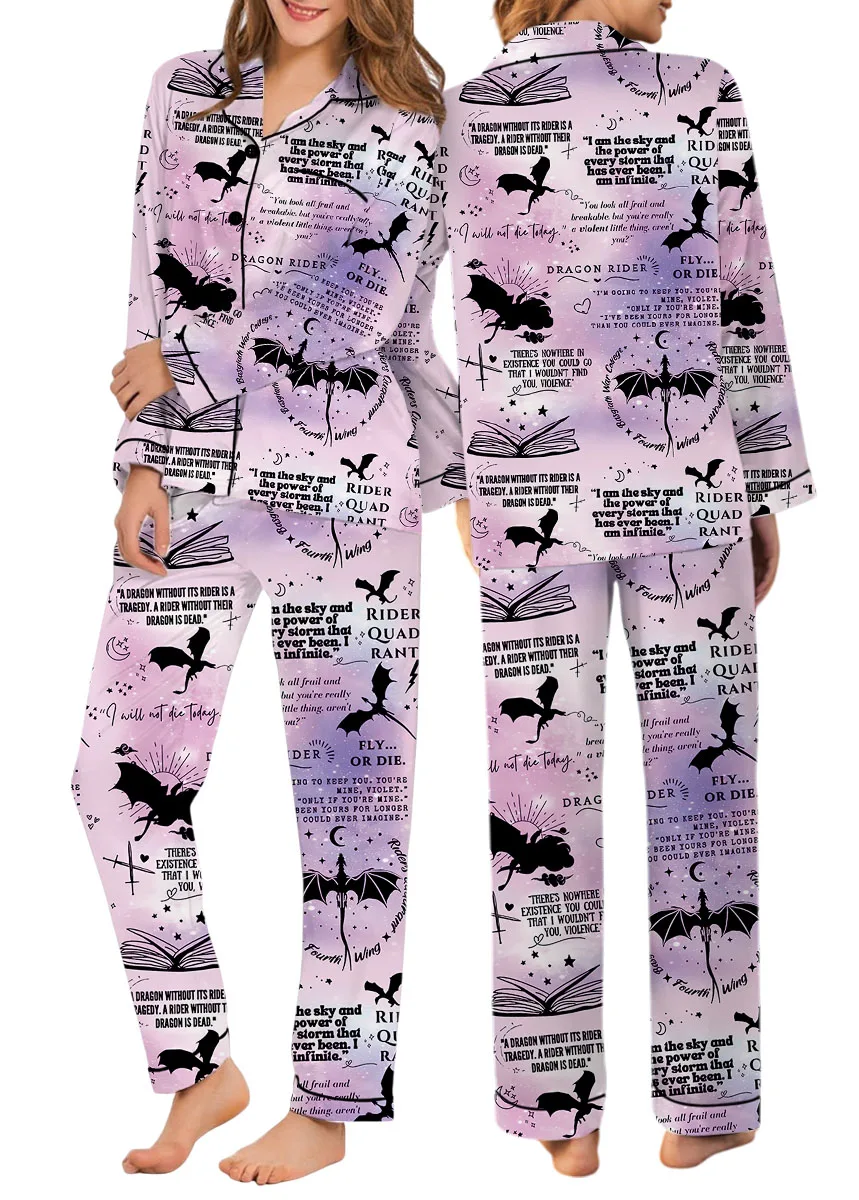 Women's Fantasy Bookish Pajamas Set For Women, Pastel Lilac Pink, US Size S-5XL - Image 10