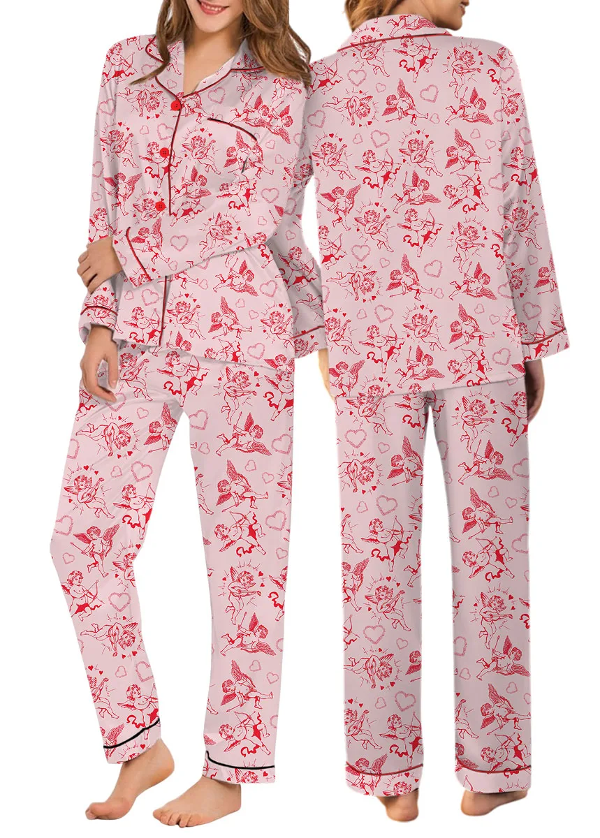 Romantic Valentine's Day Satin Pajamas Set For Women
