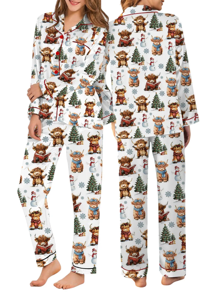 Christmas Highland Cow Pajamas Set, Cute Christmas Cow Pajamas, Western Xmas