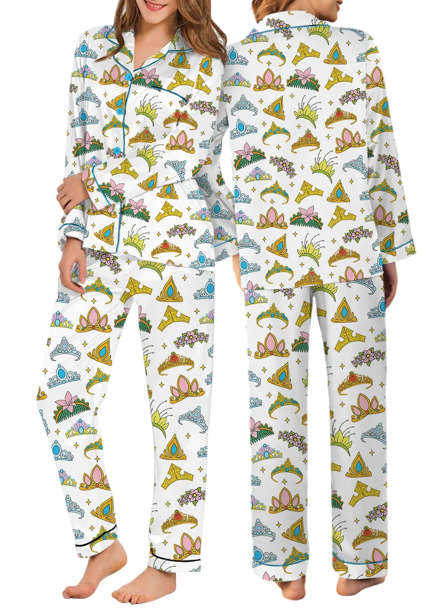 Women's Princess Crown Pajamas Set For Women, White Color, US Size S-5XL - Image 11