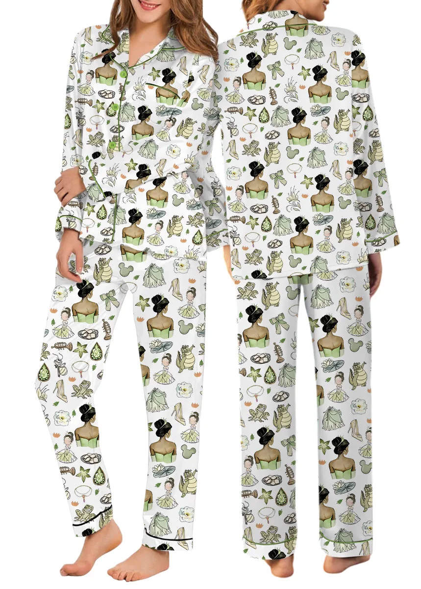 Women’s Princess And The Frog Satin Pajamas Set, White Color, US Size S-5XL - Image 10