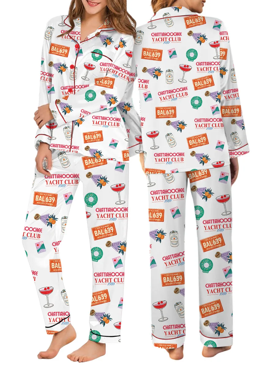 Women’s Chattahoochee Yacht Club Satin Pajamas Set For Women, White Color, US Size S-5XL - Image 11