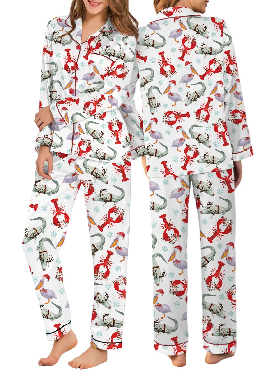Cajun Louisiana Christmas Pajama Set For Women And Kids, Southern Holiday PJs, Crawfish Gator Xmas Sleepwear, Funny Cajun Christmas Outfit