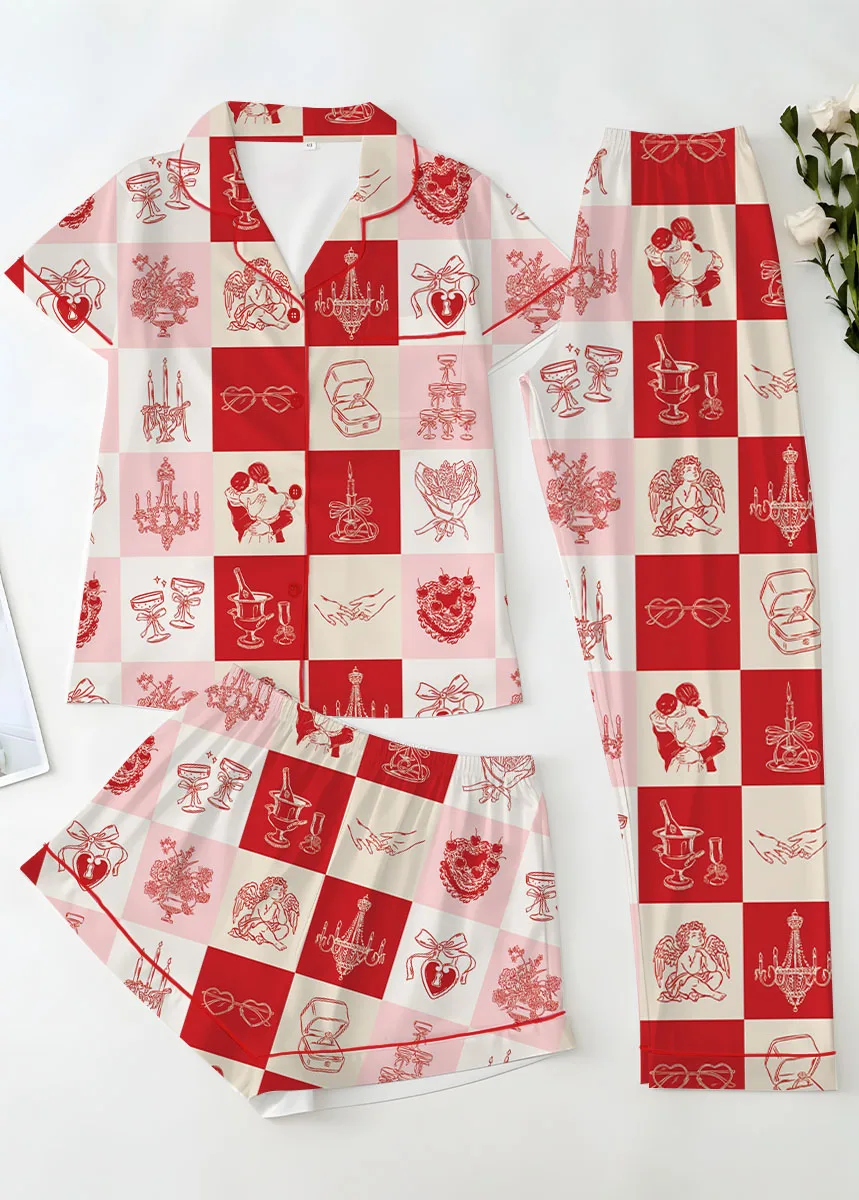 Women's Love And Wedding Satin Pajamas Set, US Size S-5XL - Image 14