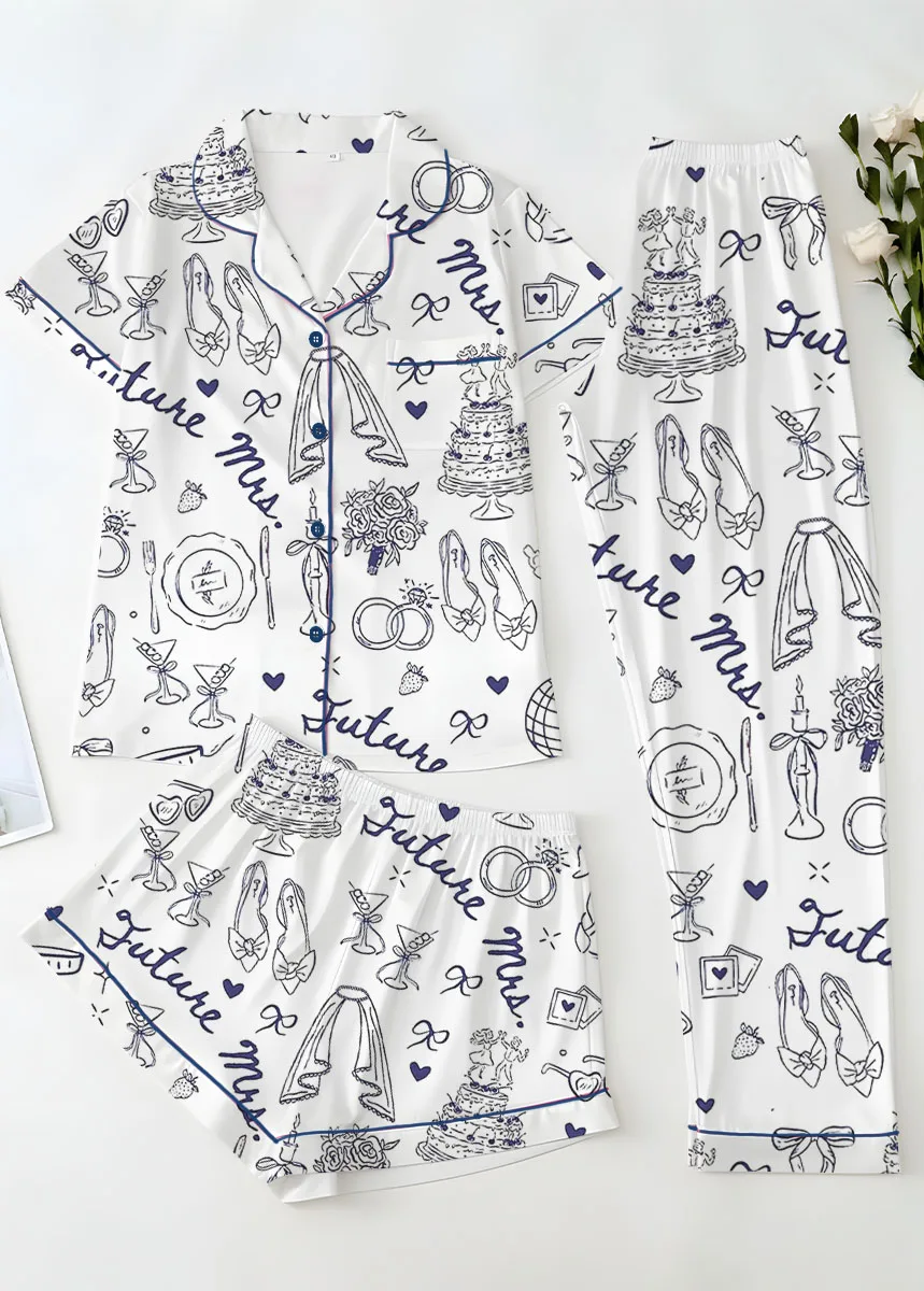 Women's Future Mrs Bride To Be Gift In My Engaged Era Satin Pajamas Set, White Color,US Size S-5XL - Image 14
