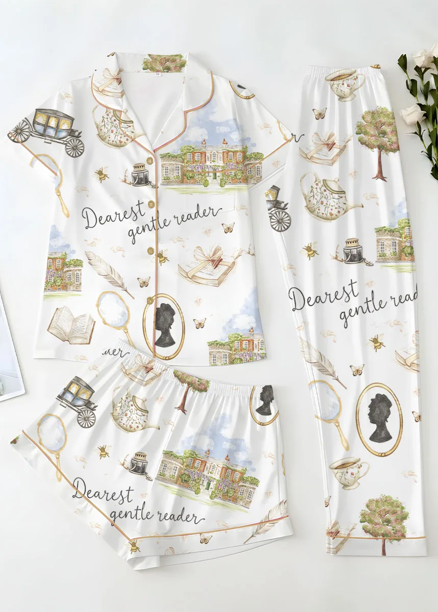 Women’s Derest Gentle Reader Pajamas Set For Women, White Color, US Size S-5XL - Image 14