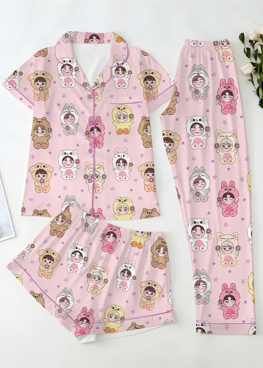 Women’s Kpop Characters Cute Pajamas Set For Women, Pink Color, US Size S-5XL - Image 14