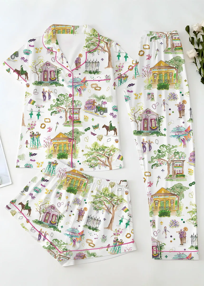 Women’s Mardi Gras Parade Pajamas Set For Women, White Color, US Size S-5XL - Image 14