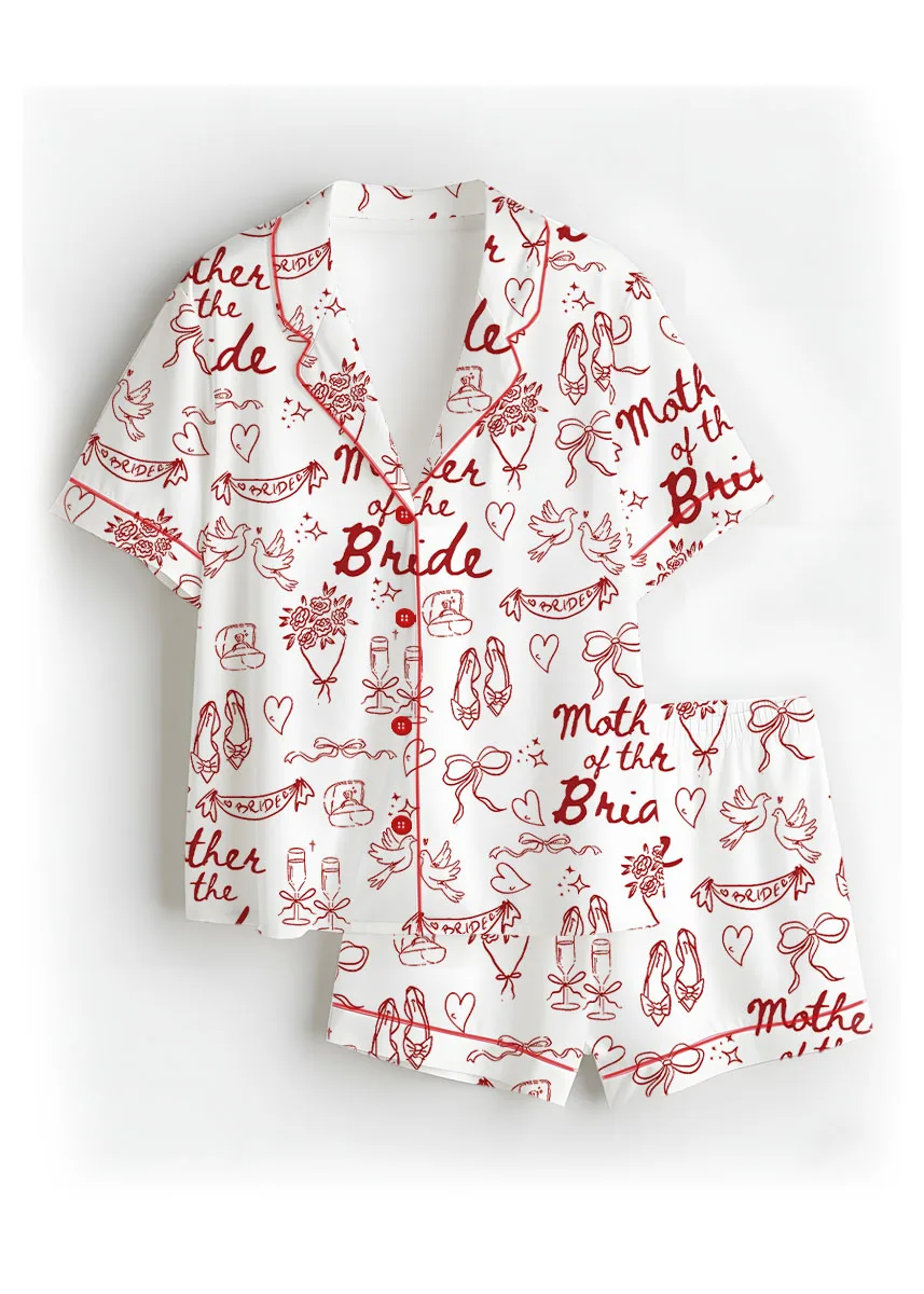 Women's Mother Of The Bride Satin Pajamas Set, White Color, US Size S-5XL