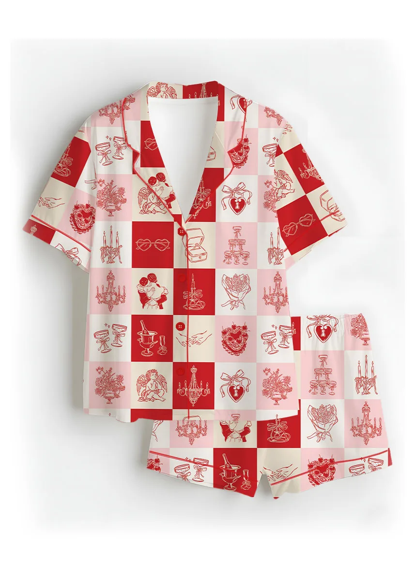 Women's Love And Wedding Satin Pajamas Set, US Size S-5XL