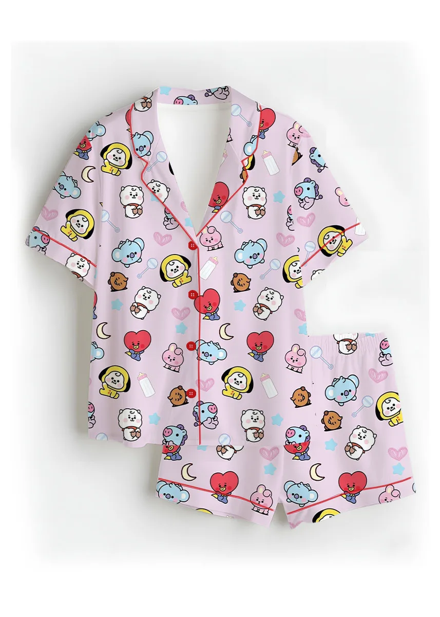 Women’s BT21 K-Pop Music Pajamas Set For Women, Pink Color, US Size S-5XL