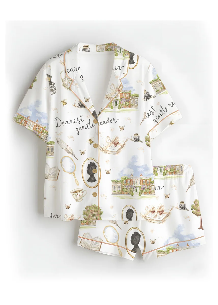 Women’s Derest Gentle Reader Pajamas Set For Women, White Color, US Size S-5XL