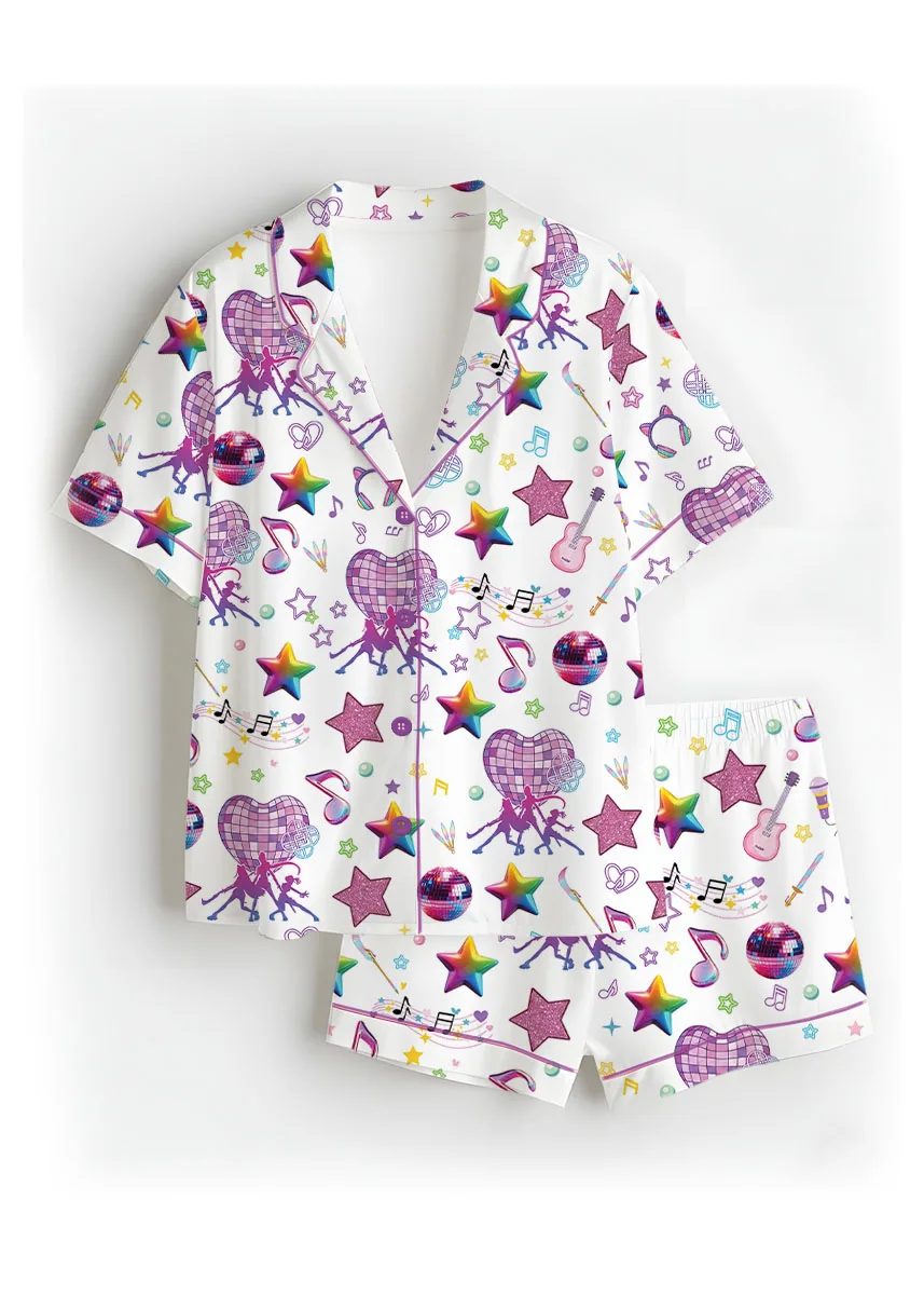 Women’s K-Pop Demon Hunters Pajamas Set For Women, White Color, US Size S-5XL