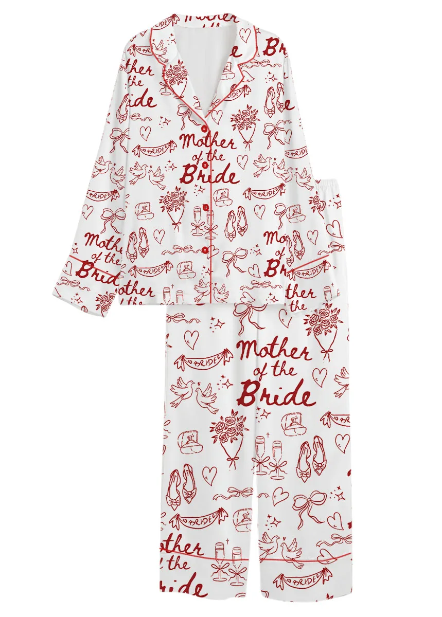 Women's Mother Of The Bride Satin Pajamas Set, White Color, US Size S-5XL - Image 10