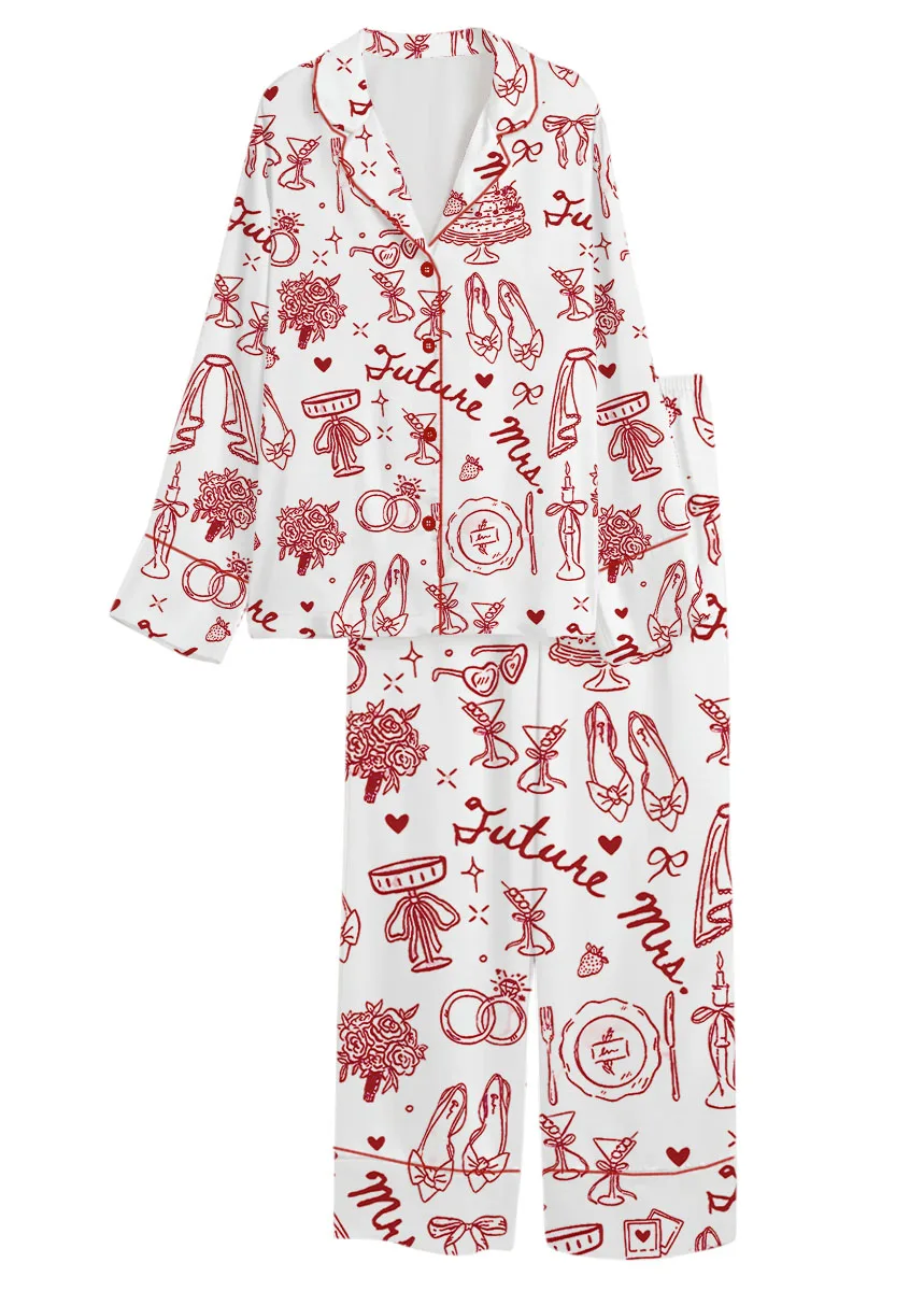 Women’s Future Mrs Bride To Be Gift In My Engaged Era Satin Pajamas Set, White Color, US Size S-5XL - Image 9