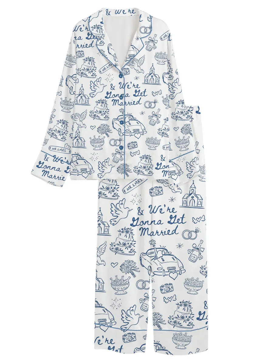 Women’s Going To The Chapel We're Gonna Get Married Wedding Satin Pajamas Set, White Color, US Size S-5XL - Image 12