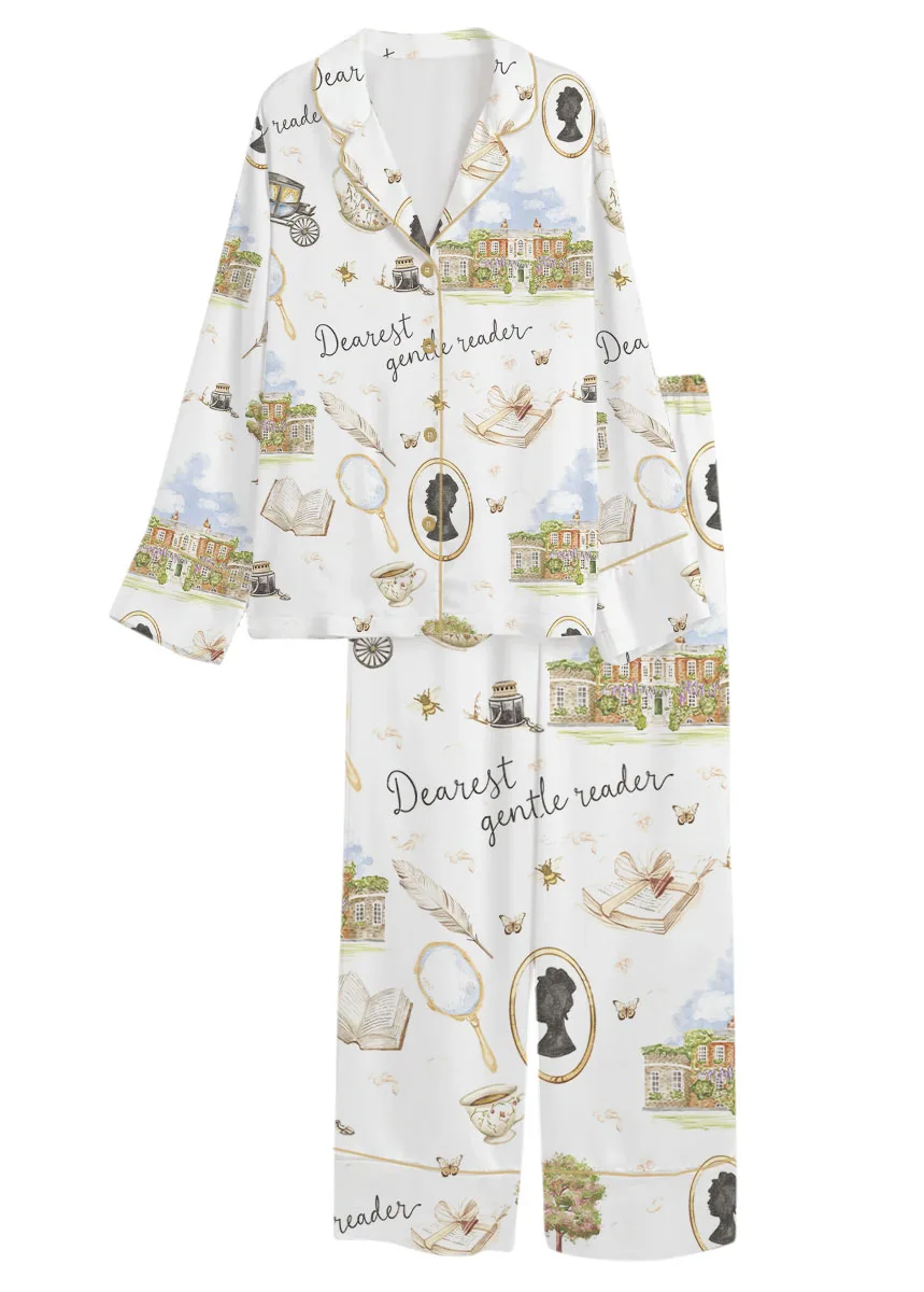 Women’s Derest Gentle Reader Pajamas Set For Women, White Color, US Size S-5XL - Image 5