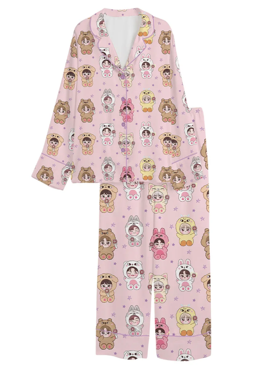 Women’s Kpop Characters Cute Pajamas Set For Women, Pink Color, US Size S-5XL - Image 8