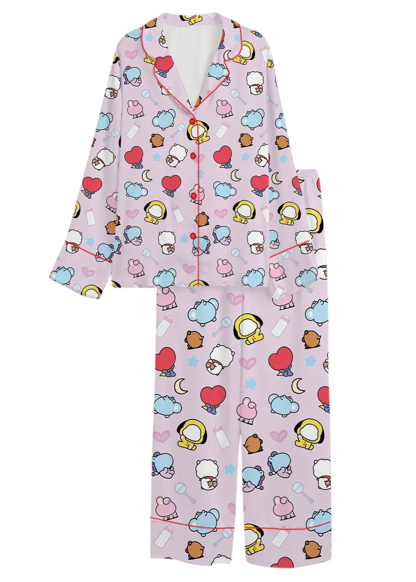 Women’s Kpop Characters Cute Pajamas Set For Women, Pink Color, US Size S-5XL - Image 8