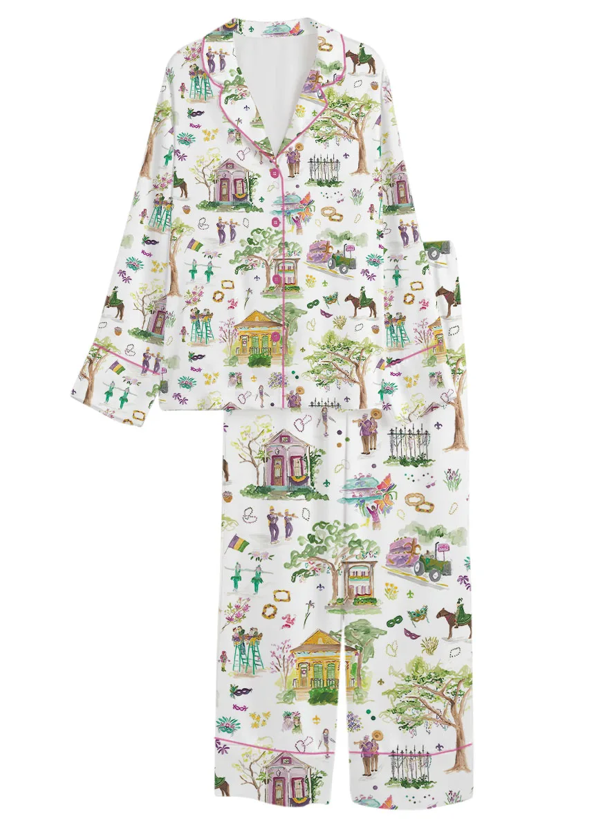 Women’s Mardi Gras Parade Pajamas Set For Women, White Color, US Size S-5XL - Image 9