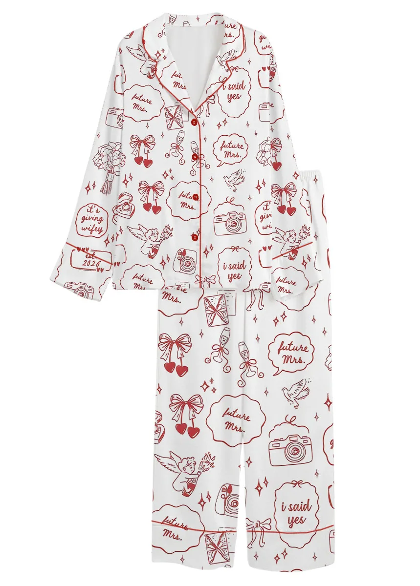 Women’s Future Mrs Engagement Wedding Anniversary Wifey Satin Pajamas Set For Women, White Color, US Size S-5XL - Image 8