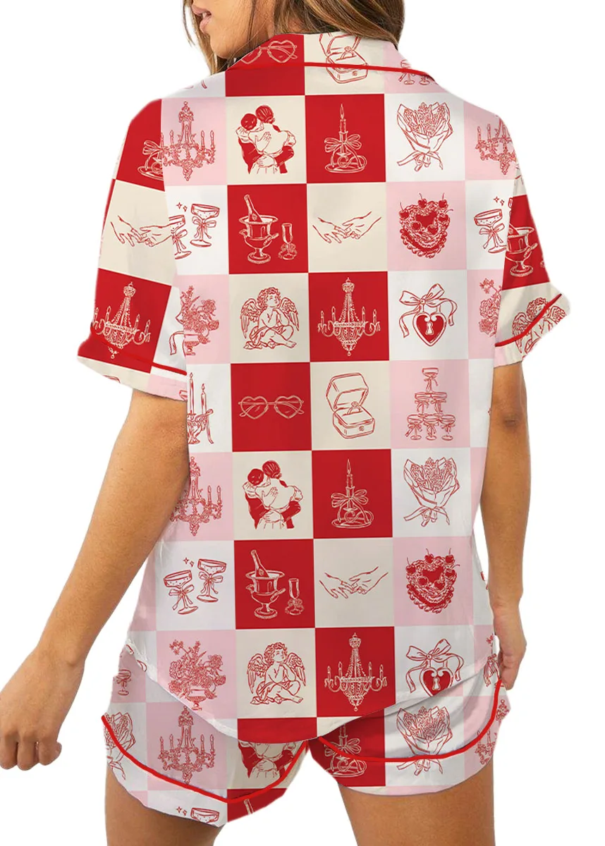Women's Love And Wedding Satin Pajamas Set, US Size S-5XL - Image 5