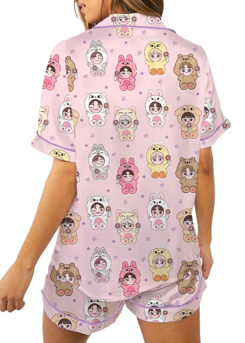 Women’s Kpop Characters Cute Pajamas Set For Women, Pink Color, US Size S-5XL - Image 5