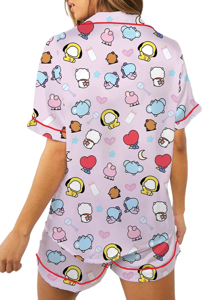 Women’s Kpop Characters Cute Pajamas Set For Women, Pink Color, US Size S-5XL - Image 4