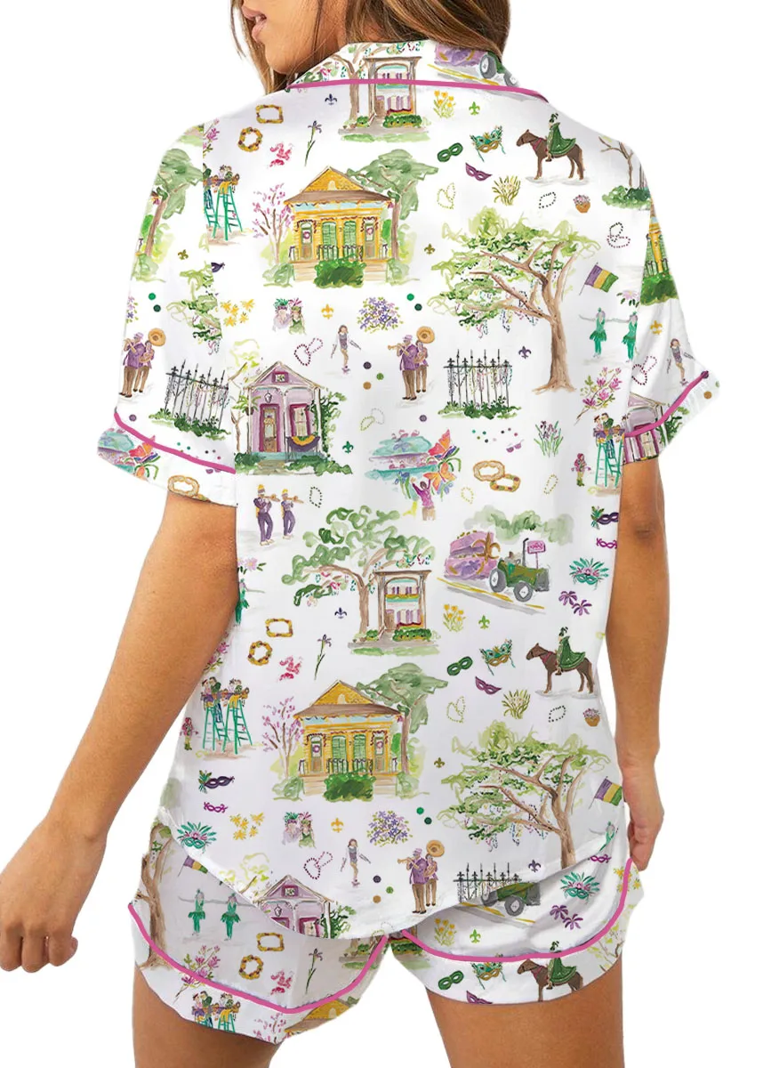 Women’s Mardi Gras Parade Pajamas Set For Women, White Color, US Size S-5XL - Image 5