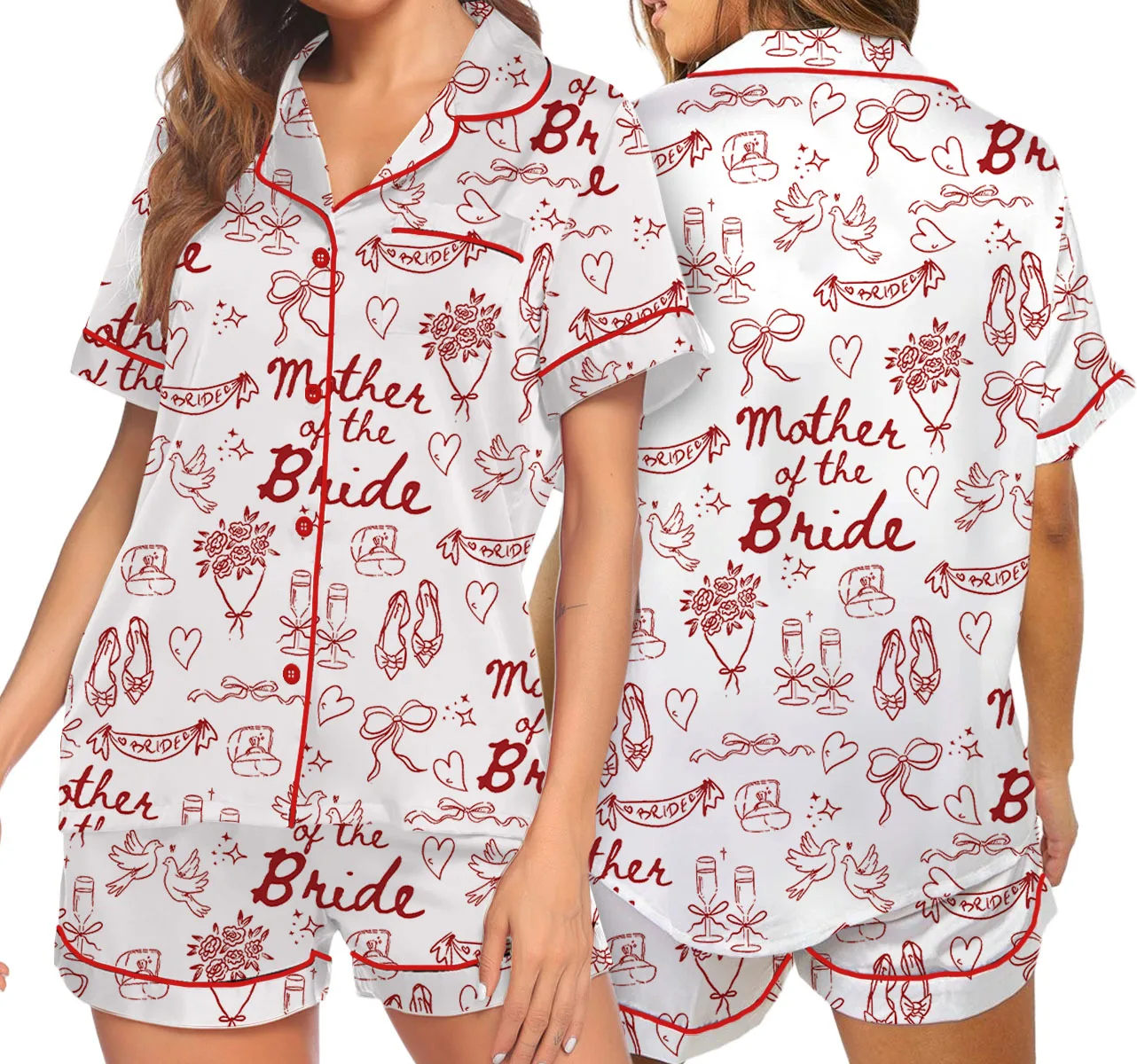 Women's Mother Of The Bride Satin Pajamas Set, White Color, US Size S-5XL - Image 5