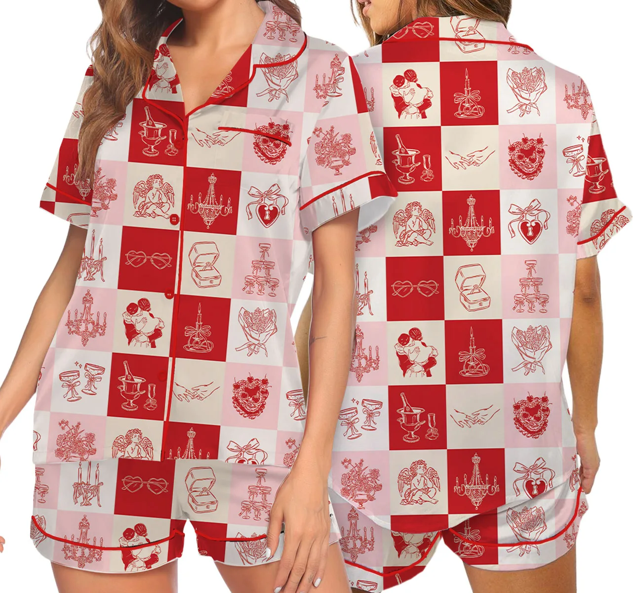 Women's Love And Wedding Satin Pajamas Set, US Size S-5XL - Image 12
