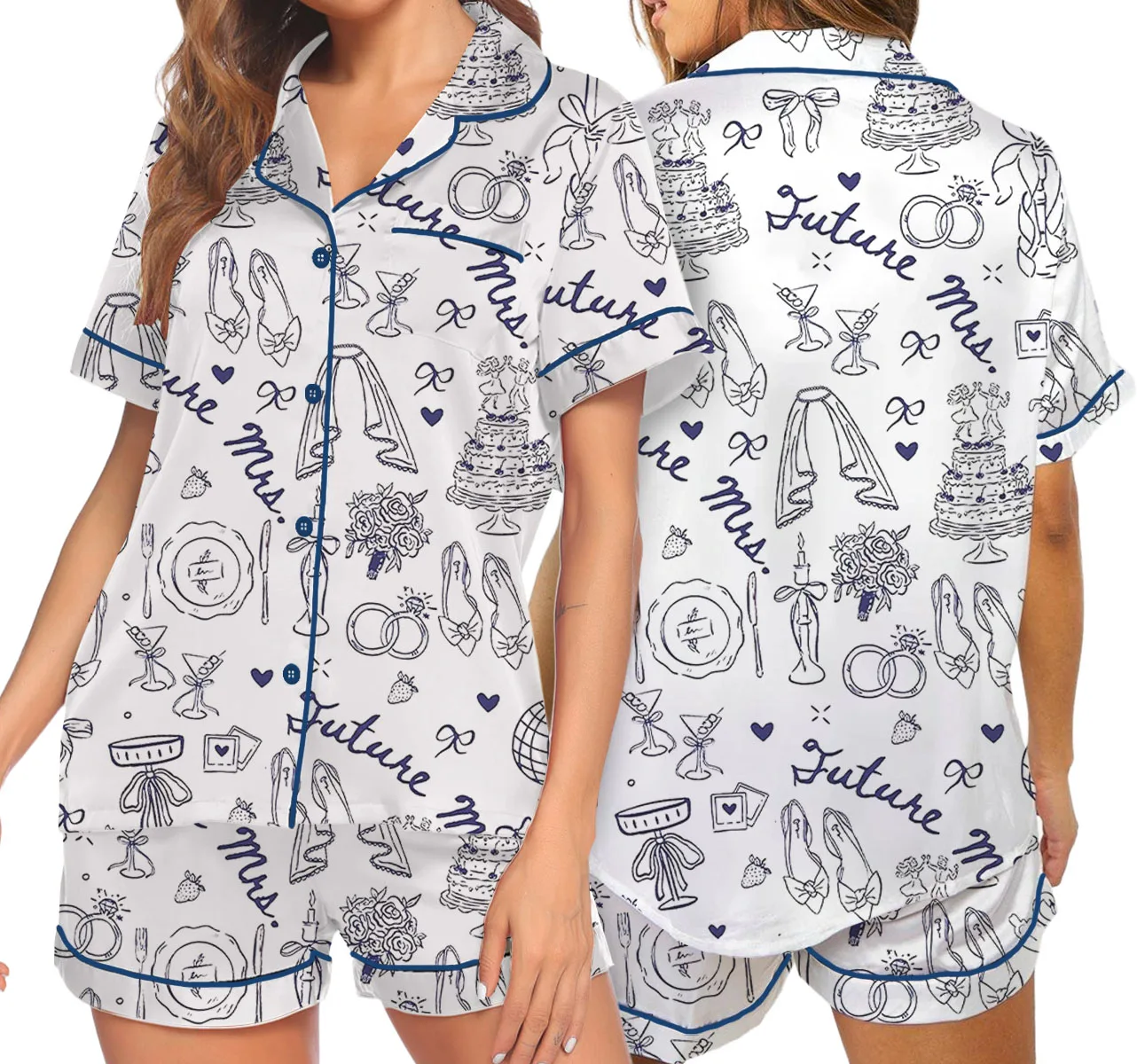 Women's Future Mrs Bride To Be Gift In My Engaged Era Satin Pajamas Set, White Color,US Size S-5XL - Image 6