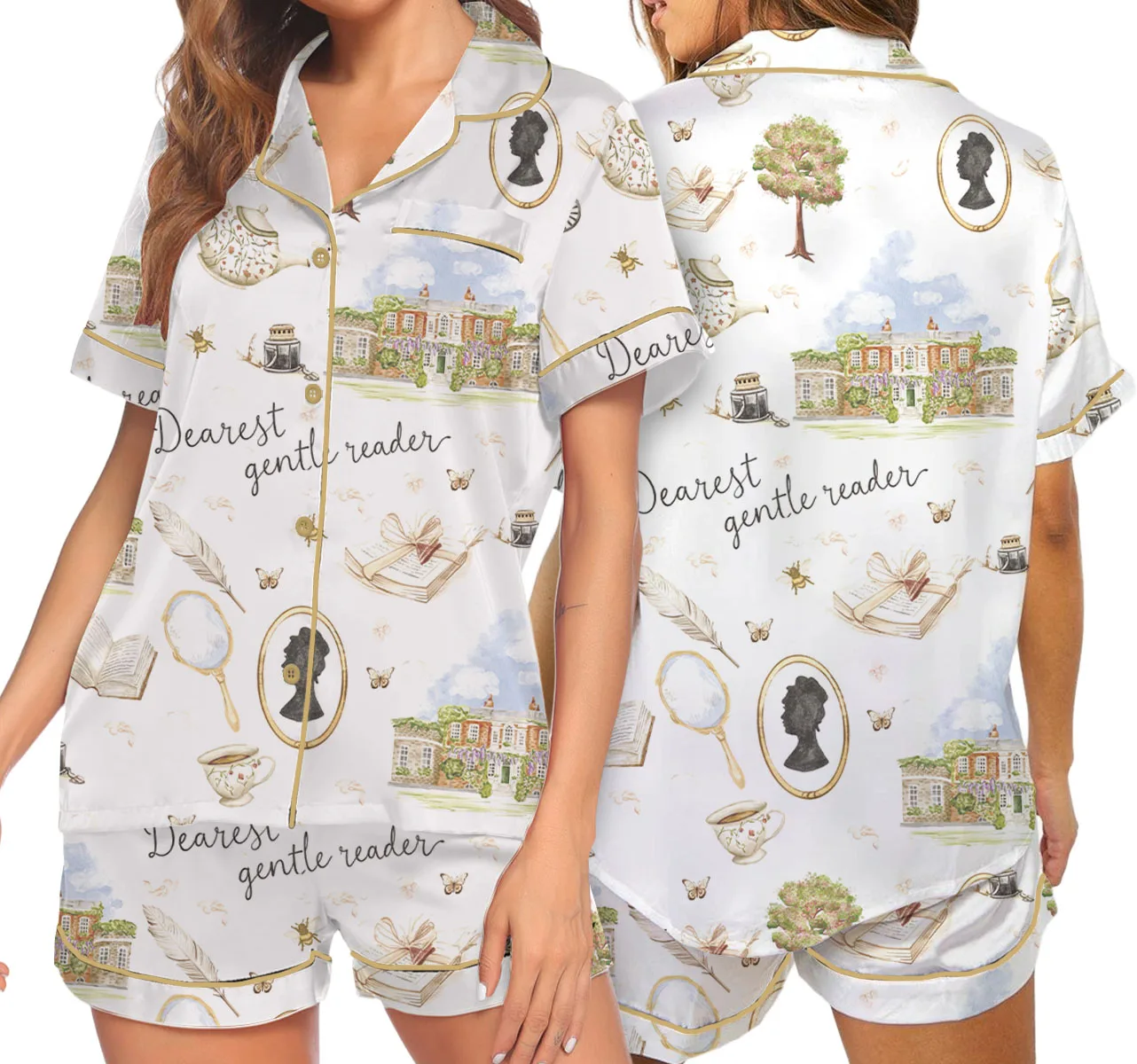 Women’s Derest Gentle Reader Pajamas Set For Women, White Color, US Size S-5XL - Image 11