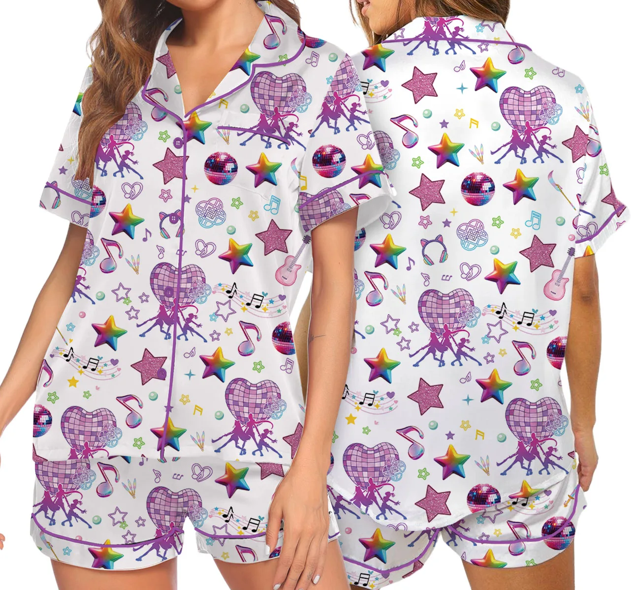 Women’s K-Pop Demon Hunters Pajamas Set For Women, White Color, US Size S-5XL - Image 6