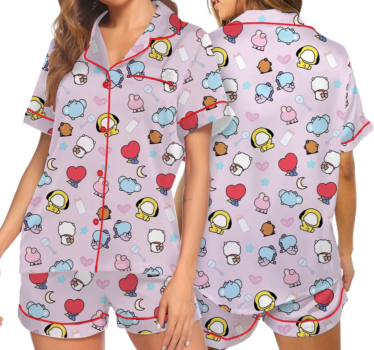 Women’s Kpop Characters Cute Pajamas Set For Women, Pink Color, US Size S-5XL - Image 6