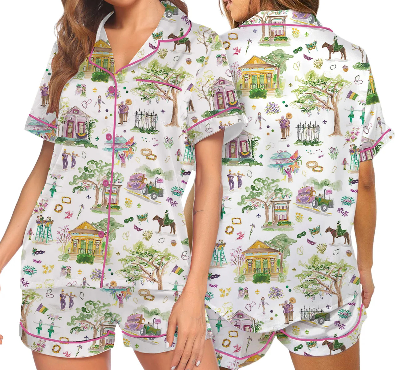 Women’s Mardi Gras Parade Pajamas Set For Women, White Color, US Size S-5XL - Image 6