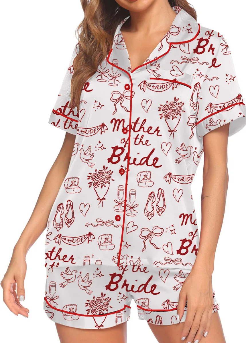 Women's Mother Of The Bride Satin Pajamas Set, White Color, US Size S-5XL - Image 6