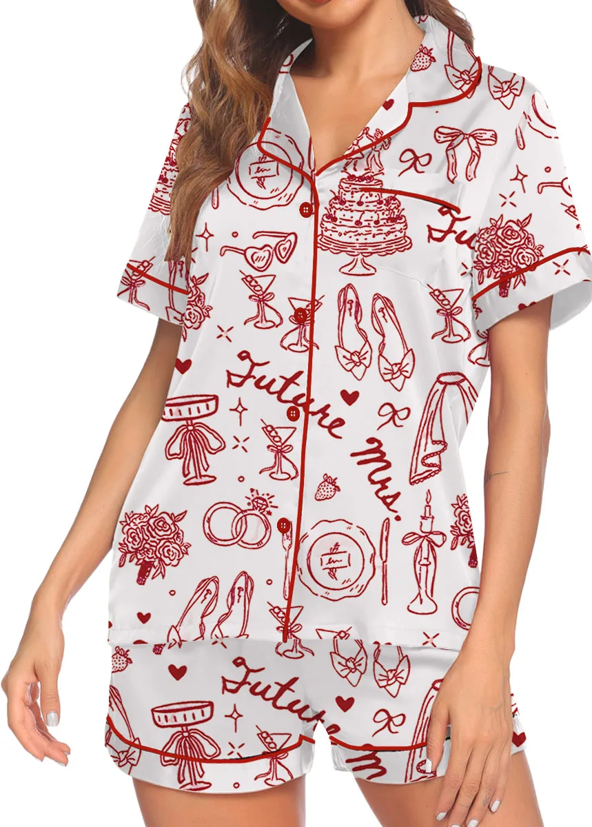 Women’s Future Mrs Bride To Be Gift In My Engaged Era Satin Pajamas Set, White Color, US Size S-5XL - Image 2