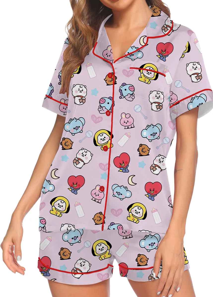 Women’s BT21 K-Pop Music Pajamas Set For Women, Pink Color, US Size S-5XL - Image 2