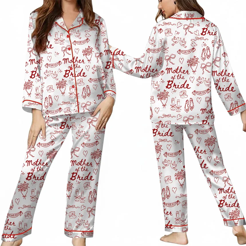 Women's Mother Of The Bride Satin Pajamas Set, White Color, US Size S-5XL - Image 8