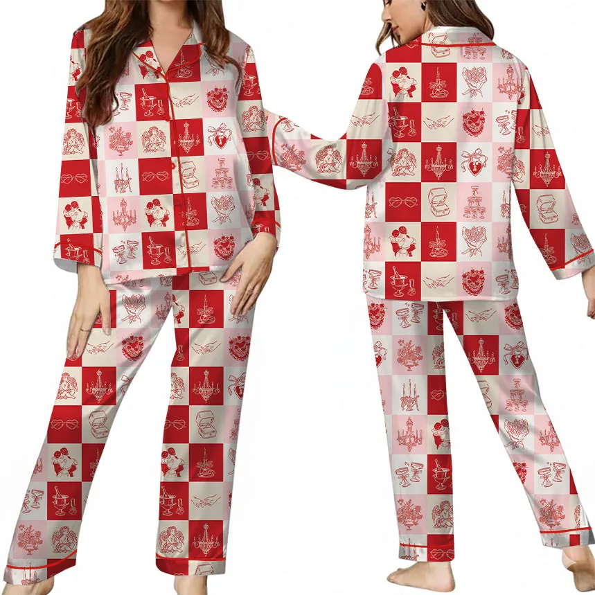 Women's Love And Wedding Satin Pajamas Set, US Size S-5XL - Image 7
