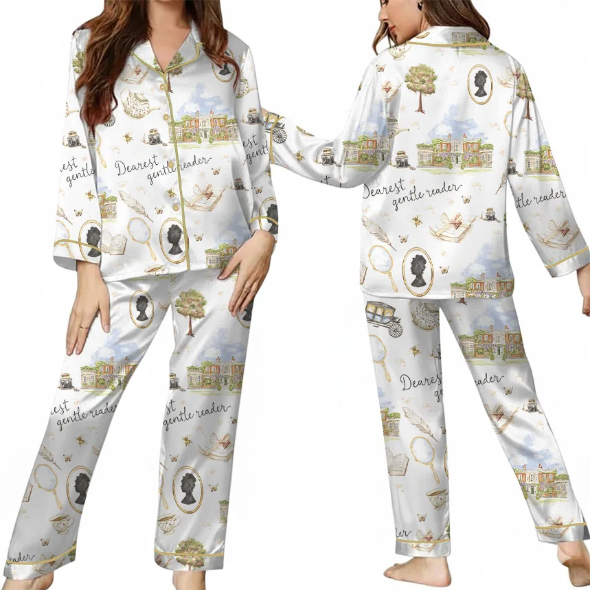 Women’s Derest Gentle Reader Pajamas Set For Women, White Color, US Size S-5XL - Image 2