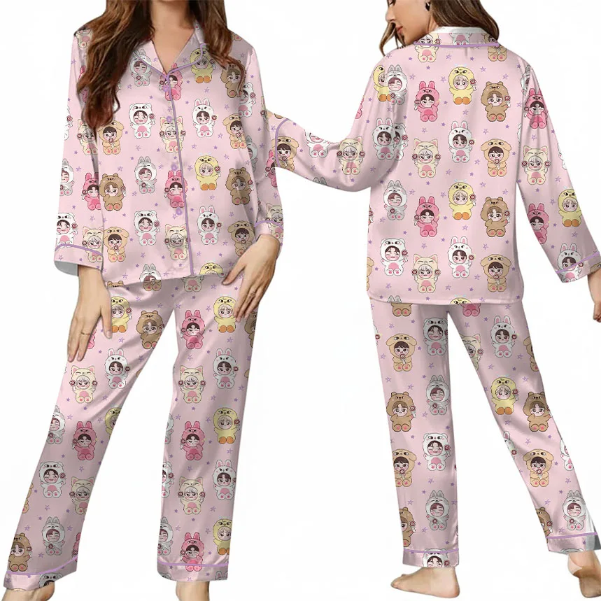 Women’s Kpop Characters Cute Pajamas Set For Women, Pink Color, US Size S-5XL - Image 9