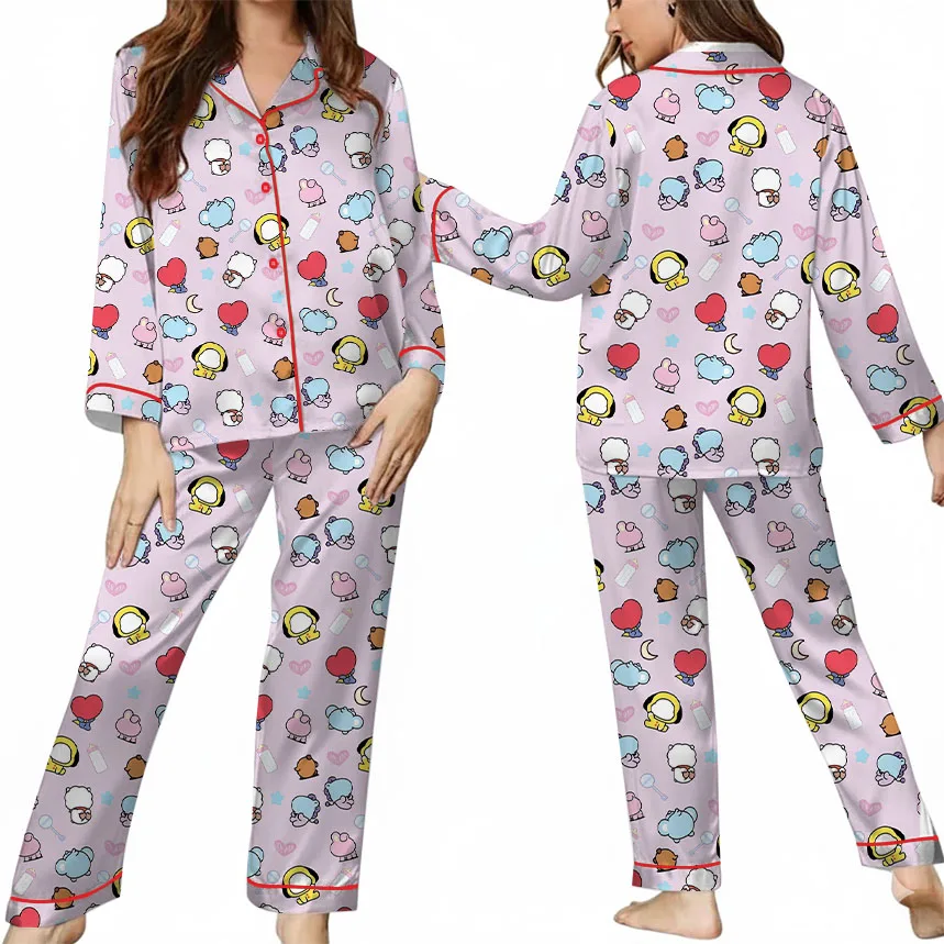 Women’s Kpop Characters Cute Pajamas Set For Women, Pink Color, US Size S-5XL - Image 9