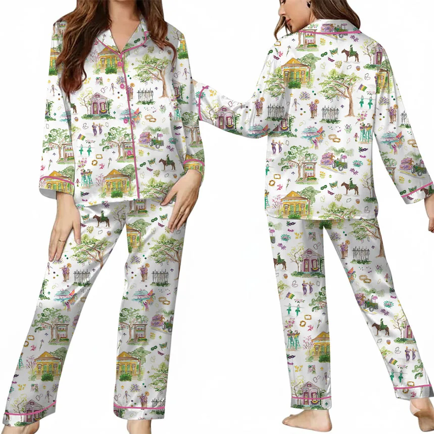 Women’s Mardi Gras Parade Pajamas Set For Women, White Color, US Size S-5XL - Image 8